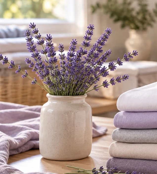 Lavendel naast verzorgd textiel